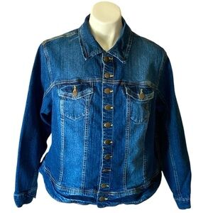 New Look Stretch Dark Wash Jean Jacket Size 2X Neutral 90’s Spring Plus Size